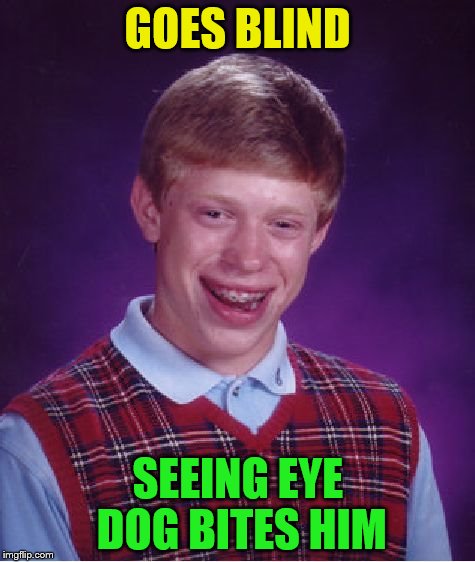 Bad Luck Brian Meme | GOES BLIND SEEING EYE DOG BITES HIM | image tagged in memes,bad luck brian | made w/ Imgflip meme maker