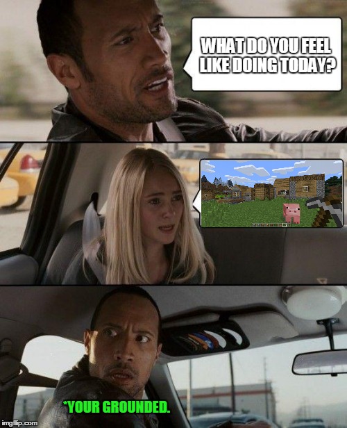 "Minecraft Playing" The Rock | WHAT DO YOU FEEL LIKE DOING TODAY? *YOUR GROUNDED. | image tagged in memes,the rock driving,minecraft | made w/ Imgflip meme maker