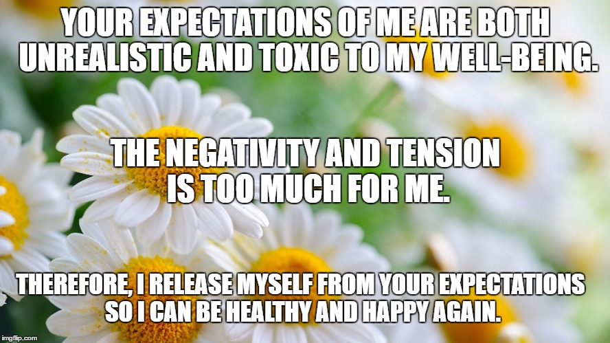 YOUR EXPECTATIONS OF ME ARE BOTH UNREALISTIC AND TOXIC TO MY WELL-BEING. THE NEGATIVITY AND TENSION IS TOO MUCH FOR ME. THEREFORE, I RELEASE MYSELF FROM YOUR EXPECTATIONS SO I CAN BE HEALTHY AND HAPPY AGAIN. | image tagged in unrealistic expectations,tension | made w/ Imgflip meme maker