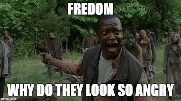Bob TWD | FREDOM WHY DO THEY LOOK SO ANGRY | image tagged in bob twd | made w/ Imgflip meme maker