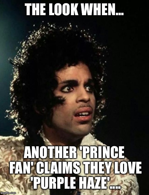 THE LOOK WHEN... ANOTHER 'PRINCE FAN' CLAIMS THEY LOVE 'PURPLE HAZE'.... | image tagged in prince | made w/ Imgflip meme maker