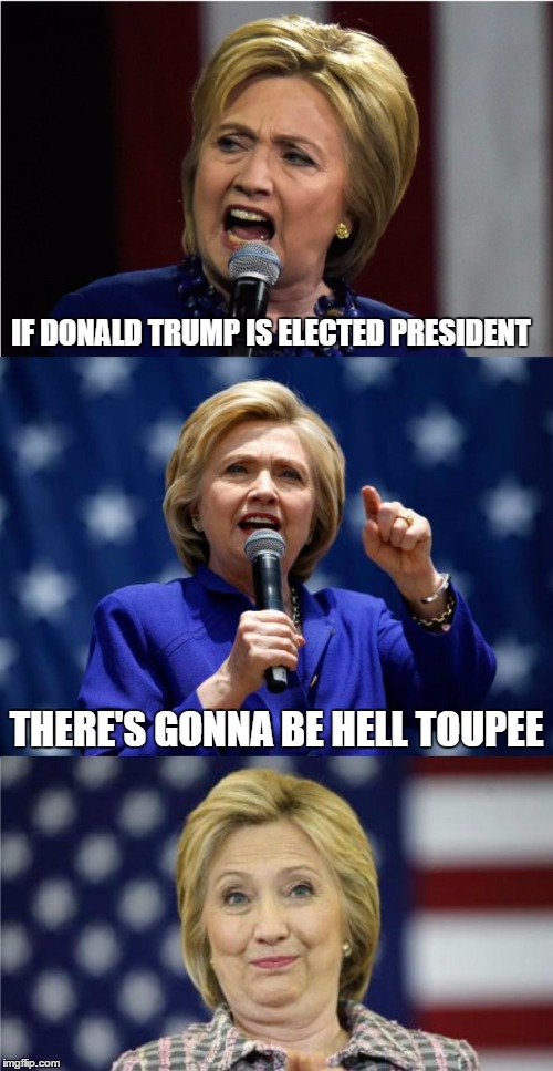 A Hair-Raising Election | IF DONALD TRUMP IS ELECTED PRESIDENT; THERE'S GONNA BE HELL TOUPEE | image tagged in memes | made w/ Imgflip meme maker