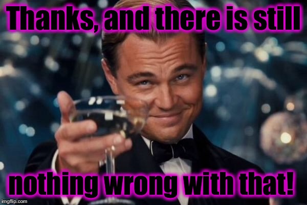 Leonardo Dicaprio Cheers Meme | Thanks, and there is still nothing wrong with that! | image tagged in memes,leonardo dicaprio cheers | made w/ Imgflip meme maker