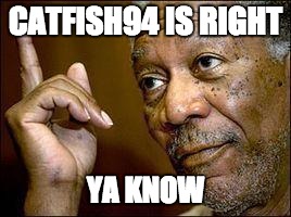 He's Right You Know | CATFISH94 IS RIGHT YA KNOW | image tagged in he's right you know | made w/ Imgflip meme maker