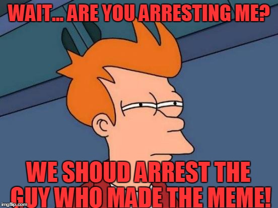 Futurama Fry Meme | WAIT... ARE YOU ARRESTING ME? WE SHOUD ARREST THE GUY WHO MADE THE MEME! | image tagged in memes,futurama fry | made w/ Imgflip meme maker