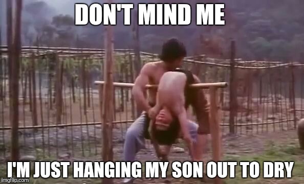 DON'T MIND ME; I'M JUST HANGING MY SON OUT TO DRY | image tagged in funny meme,memes,funny | made w/ Imgflip meme maker