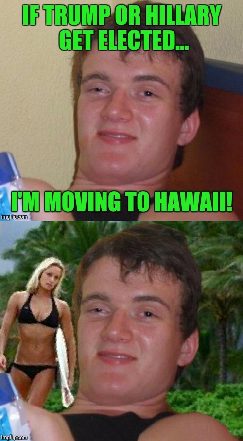 If Trump or Hillary is elected, I'm moving! | . | image tagged in election 2016,10 guy,hawaii | made w/ Imgflip meme maker