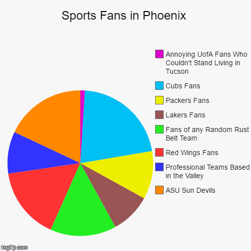 Growing Up in Phoenix...This is (unfortunately) True | image tagged in funny,pie charts,sports fans,phoenix,arizona,arizona state | made w/ Imgflip chart maker