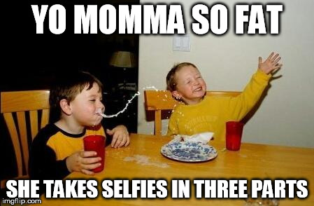 Yo Momma So Fat | YO MOMMA SO FAT; SHE TAKES SELFIES IN THREE PARTS | image tagged in yo momma so fat,memes,funny memes,selfies | made w/ Imgflip meme maker