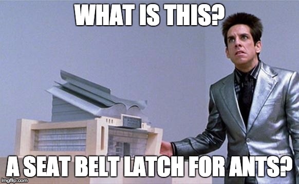 A center for ants? | WHAT IS THIS? A SEAT BELT LATCH FOR ANTS? | image tagged in a center for ants | made w/ Imgflip meme maker