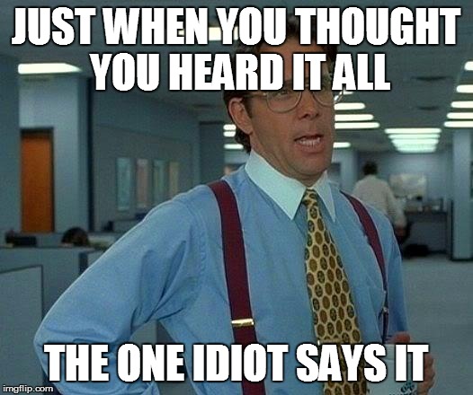 That Would Be Great Meme | JUST WHEN YOU THOUGHT YOU HEARD IT ALL; THE ONE IDIOT SAYS IT | image tagged in memes,that would be great | made w/ Imgflip meme maker