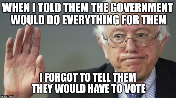 WHEN I TOLD THEM THE GOVERNMENT WOULD DO EVERYTHING FOR THEM I FORGOT TO TELL THEM THEY WOULD HAVE TO VOTE | made w/ Imgflip meme maker