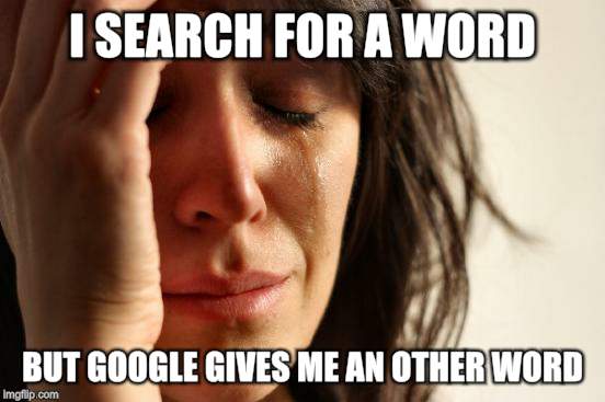 First World Problems Meme | I SEARCH FOR A WORD BUT GOOGLE GIVES ME AN OTHER WORD | image tagged in memes,first world problems | made w/ Imgflip meme maker