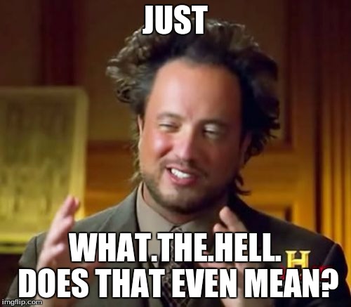 Ancient Aliens Meme | JUST WHAT.THE.HELL. DOES THAT EVEN MEAN? | image tagged in memes,ancient aliens | made w/ Imgflip meme maker
