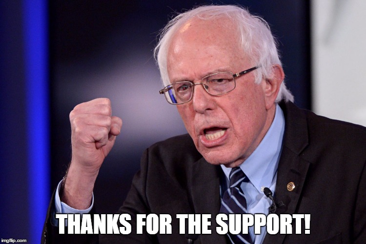 Success Bernie | THANKS FOR THE SUPPORT! | image tagged in success bernie | made w/ Imgflip meme maker