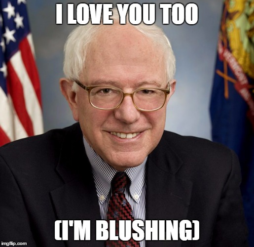 Bernie Sanders | I LOVE YOU TOO (I'M BLUSHING) | image tagged in bernie sanders | made w/ Imgflip meme maker