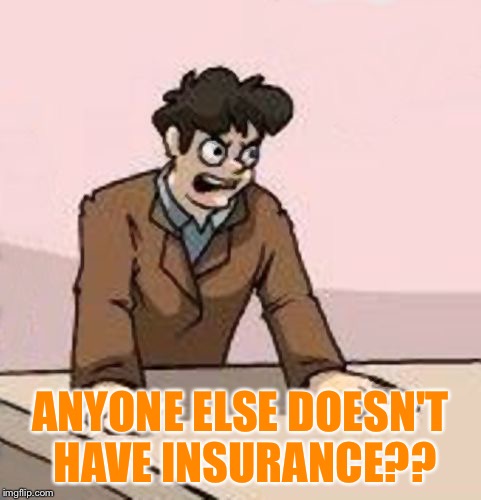Boardroom Boss | ANYONE ELSE DOESN'T HAVE INSURANCE?? | image tagged in boardroom boss | made w/ Imgflip meme maker