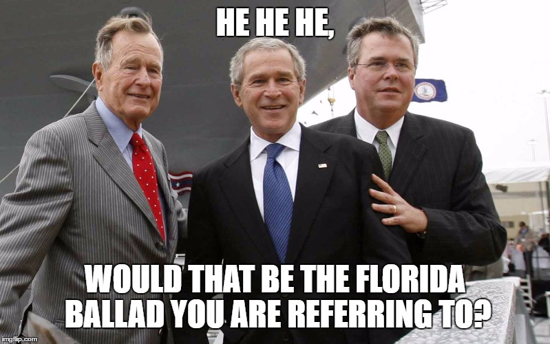The Bushes | HE HE HE, WOULD THAT BE THE FLORIDA BALLAD YOU ARE REFERRING TO? | image tagged in the bushes | made w/ Imgflip meme maker