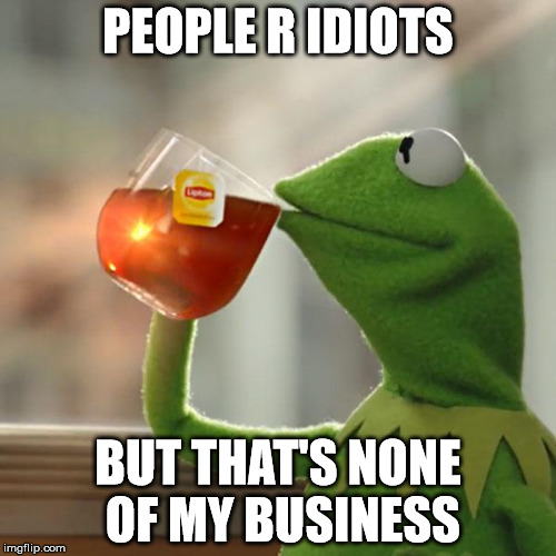 But That's None Of My Business Meme | PEOPLE R IDIOTS; BUT THAT'S NONE OF MY BUSINESS | image tagged in memes,but thats none of my business,kermit the frog | made w/ Imgflip meme maker
