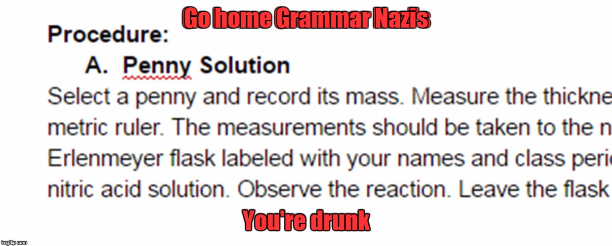 When Grammar Nazis try to correct the wrong thing... | Go home Grammar Nazis; You're drunk | image tagged in memes,grammar nazi,trhtimmy,this is a screenshot from on of my homework assignments | made w/ Imgflip meme maker