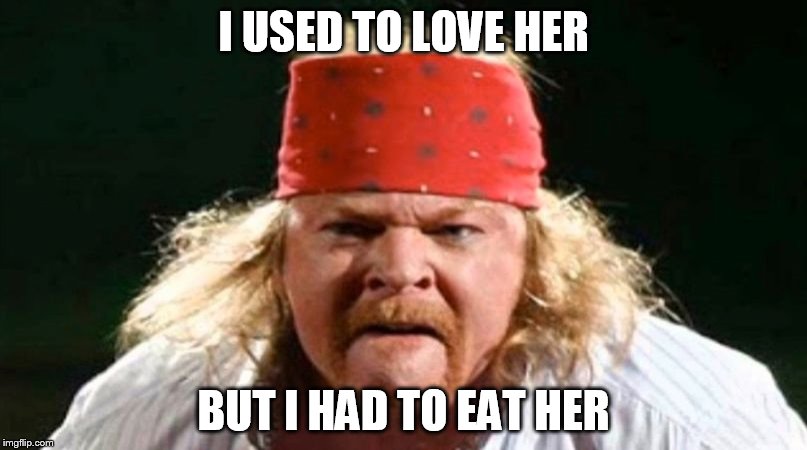 Fat Axl | I USED TO LOVE HER; BUT I HAD TO EAT HER | image tagged in fat axl | made w/ Imgflip meme maker