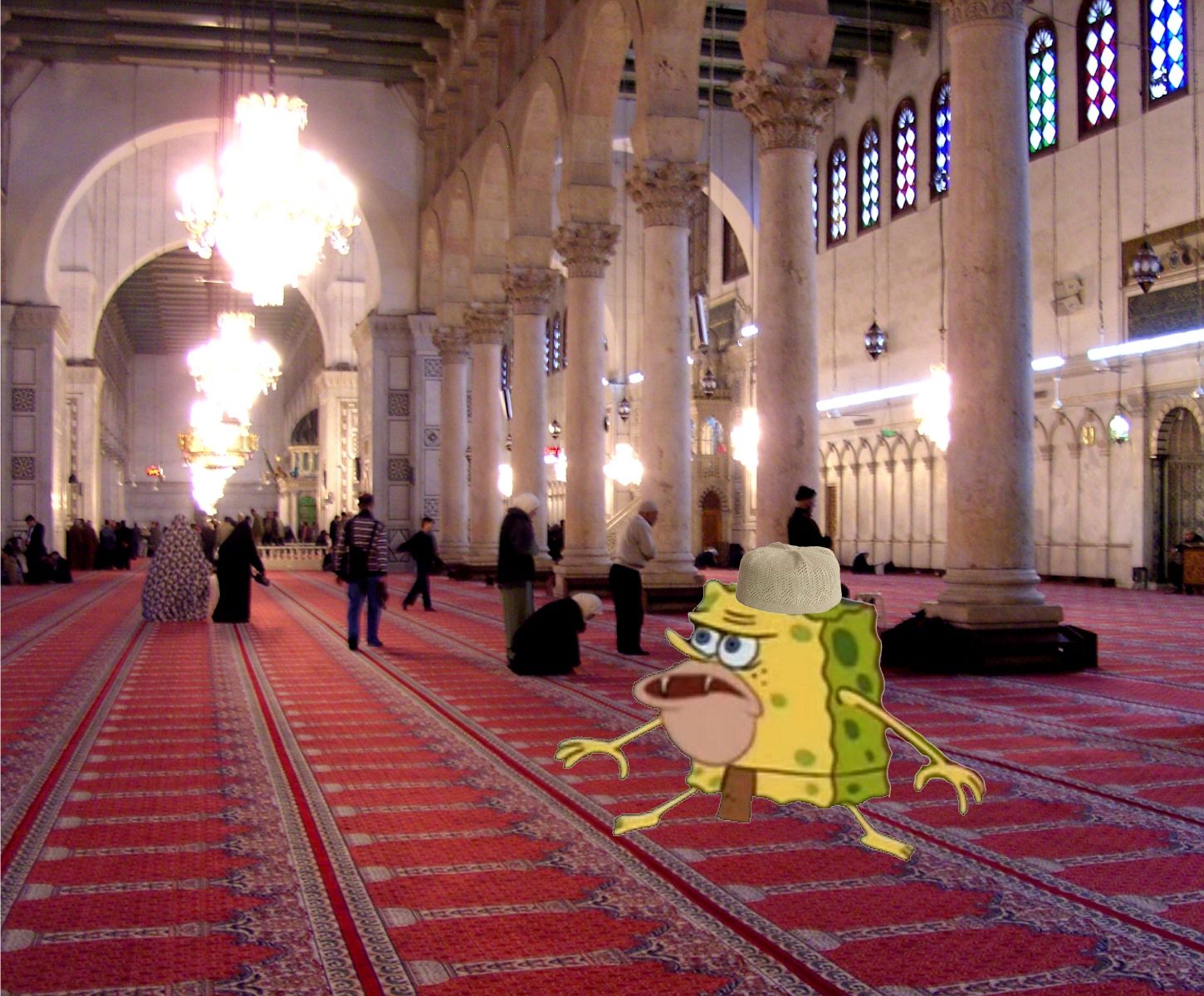 Caveman Spongebob in mosque Blank Meme Template