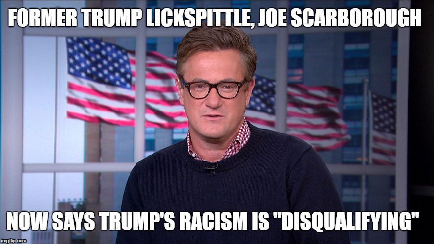 FORMER TRUMP LICKSPITTLE, JOE SCARBOROUGH NOW SAYS TRUMP'S RACISM IS "DISQUALIFYING" | made w/ Imgflip meme maker