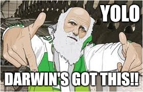 Darwin bitches | YOLO; DARWIN'S GOT THIS!! | image tagged in darwin bitches | made w/ Imgflip meme maker