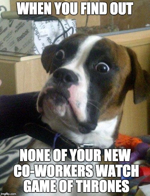 shocked doggy | WHEN YOU FIND OUT; NONE OF YOUR NEW CO-WORKERS WATCH GAME OF THRONES | image tagged in shocked doggy | made w/ Imgflip meme maker