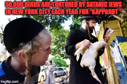 50,000 BIRDS ARE TORTURED BY SATANIC JEWS IN NEW YORK CITY EACH YEAR FOR “KAPPAROT “ | made w/ Imgflip meme maker