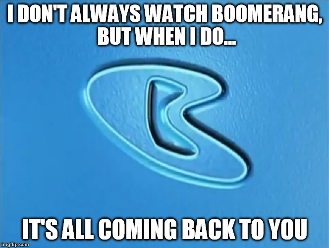 I DON'T ALWAYS WATCH BOOMERANG, BUT WHEN I DO... IT'S ALL COMING BACK TO YOU | image tagged in old boomerang | made w/ Imgflip meme maker