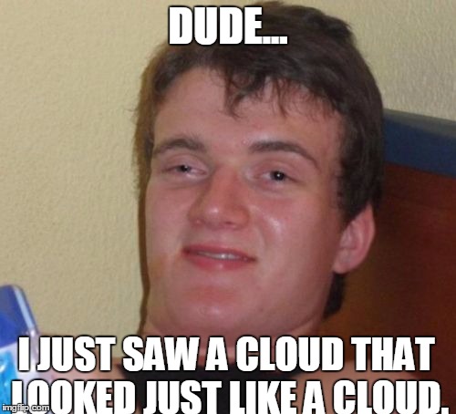 10 Guy | DUDE... I JUST SAW A CLOUD THAT LOOKED JUST LIKE A CLOUD. | image tagged in memes,10 guy | made w/ Imgflip meme maker