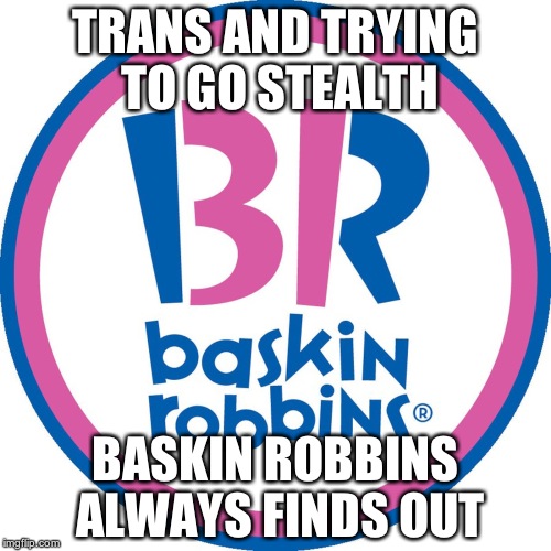 Baskin Robbins Always Finds Out | TRANS AND TRYING TO GO STEALTH; BASKIN ROBBINS ALWAYS FINDS OUT | image tagged in baskin robbins always finds out | made w/ Imgflip meme maker