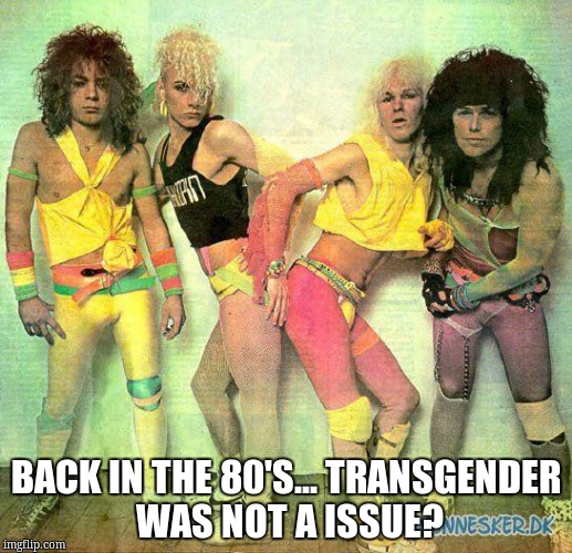 Party like an 80s rock star  | BACK IN THE 80'S... TRANSGENDER WAS NOT A ISSUE? | image tagged in party like an 80s rock star | made w/ Imgflip meme maker