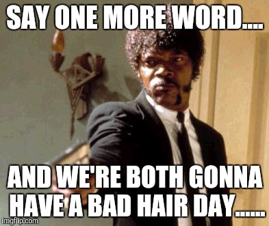 Say That Again I Dare You Meme | SAY ONE MORE WORD.... AND WE'RE BOTH GONNA HAVE A BAD HAIR DAY...... | image tagged in memes,say that again i dare you | made w/ Imgflip meme maker