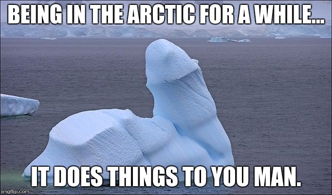 Another hidden treasure in google. | BEING IN THE ARCTIC FOR A WHILE... IT DOES THINGS TO YOU MAN. | image tagged in memes,iceberg,arctic,funny memes | made w/ Imgflip meme maker