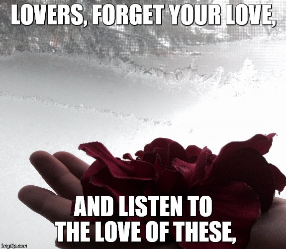 Emily | LOVERS, FORGET YOUR LOVE, AND LISTEN TO THE LOVE OF THESE, | image tagged in emily | made w/ Imgflip meme maker