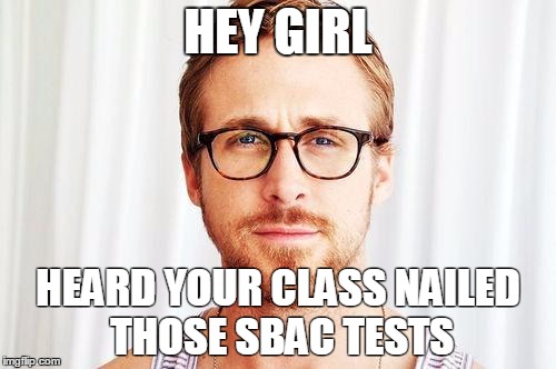 Intellectual Ryan Gosling | HEY GIRL; HEARD YOUR CLASS NAILED THOSE SBAC TESTS | image tagged in intellectual ryan gosling | made w/ Imgflip meme maker