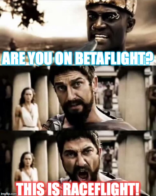 This Is Sparta meme | ARE YOU ON BETAFLIGHT? THIS IS RACEFLIGHT! | image tagged in this is sparta meme | made w/ Imgflip meme maker