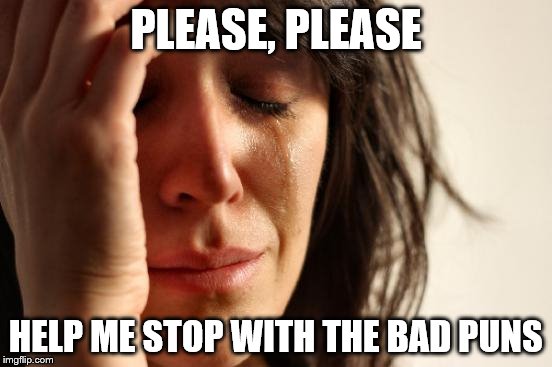 PLEASE, PLEASE HELP ME STOP WITH THE BAD PUNS | image tagged in memes,first world problems | made w/ Imgflip meme maker