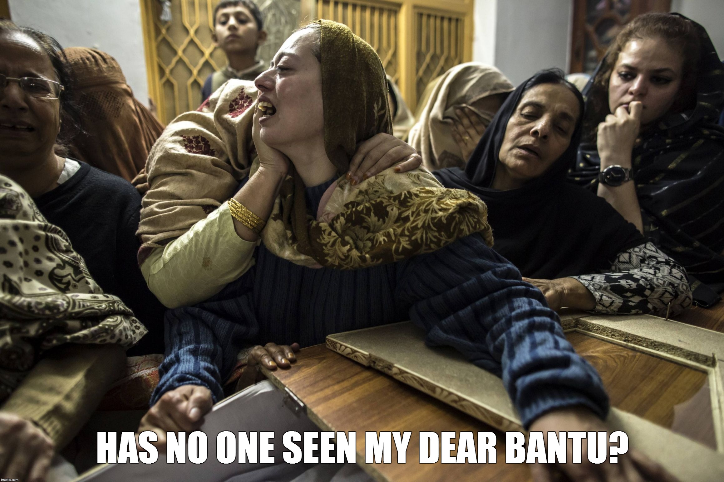 Where is my Bantu? #deadpool | HAS NO ONE SEEN MY DEAR BANTU? | image tagged in deadpool,deadpool movie,deadpool pick up lines | made w/ Imgflip meme maker