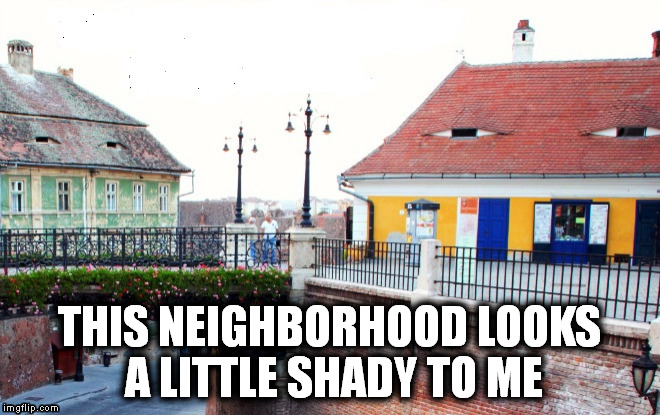 I always feel like somebody's watching me | THIS NEIGHBORHOOD LOOKS A LITTLE SHADY TO ME | image tagged in memes | made w/ Imgflip meme maker