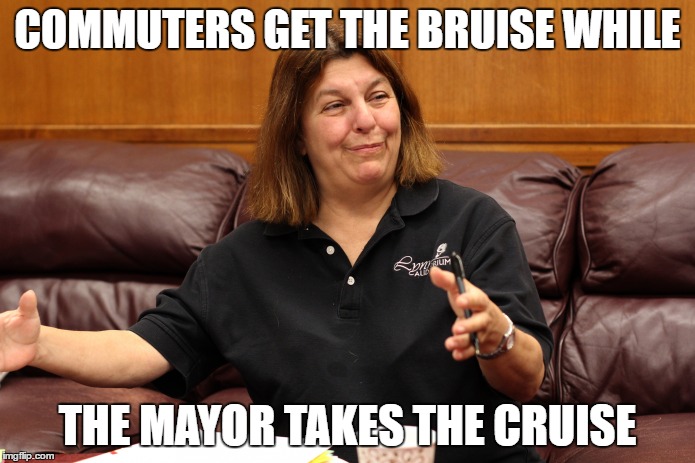 NO CONCERNS ABOUT FARE HIKES EITHER | COMMUTERS GET THE BRUISE WHILE; THE MAYOR TAKES THE CRUISE | image tagged in cruiise,public transport,mayor | made w/ Imgflip meme maker