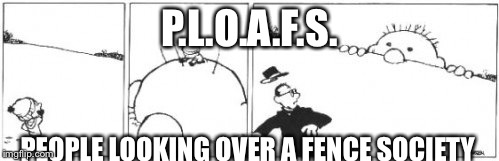 P.L.O.A.F.S. PEOPLE LOOKING OVER A FENCE SOCIETY | image tagged in plosfs | made w/ Imgflip meme maker