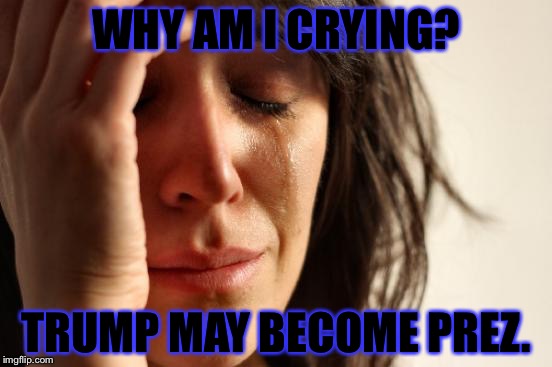 First World Problems | WHY AM I CRYING? TRUMP MAY BECOME PREZ. | image tagged in memes,first world problems | made w/ Imgflip meme maker