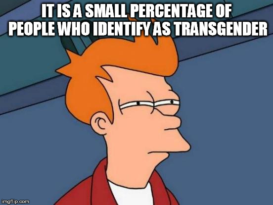 Futurama Fry Meme | IT IS A SMALL PERCENTAGE OF PEOPLE WHO IDENTIFY AS TRANSGENDER | image tagged in memes,futurama fry | made w/ Imgflip meme maker
