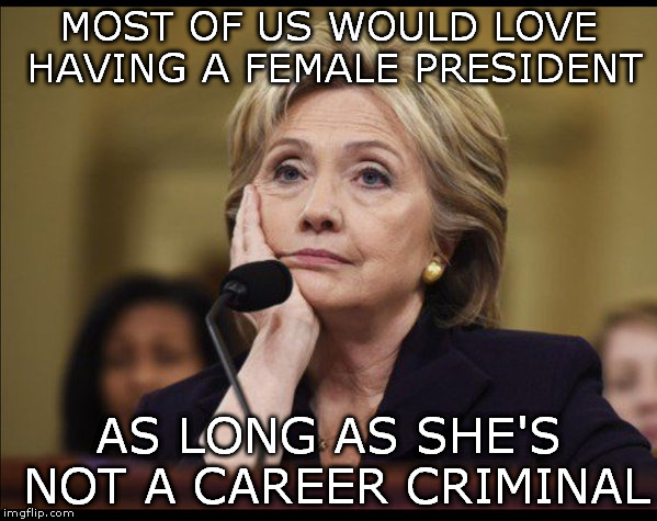 on the stand | MOST OF US WOULD LOVE HAVING A FEMALE PRESIDENT; AS LONG AS SHE'S NOT A CAREER CRIMINAL | image tagged in hillary clinton | made w/ Imgflip meme maker