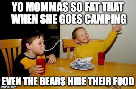 Yo Mamas So Fat | YO MOMMAS SO FAT THAT WHEN SHE GOES CAMPING; EVEN THE BEARS HIDE THEIR FOOD | image tagged in memes,yo mamas so fat,funny,fat,lol,mean | made w/ Imgflip meme maker