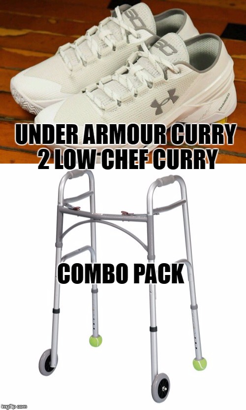 Stephen Curry's new kicks combo pack | UNDER ARMOUR CURRY 2 LOW CHEF CURRY; COMBO PACK | image tagged in stephen curry,golden state warriors,shoes,funny memes | made w/ Imgflip meme maker