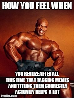 let's all try reading that pesky page it makes us look at before submitting! |  HOW YOU FEEL WHEN; YOU REALIZE AFTER ALL THIS TIME THAT TAGGING MEMES  AND TITLING THEM CORRECTLY ACTUALLY HELPS  A LOT | image tagged in strong guy,tag,dont forget,title of meme,how you feel,troll | made w/ Imgflip meme maker